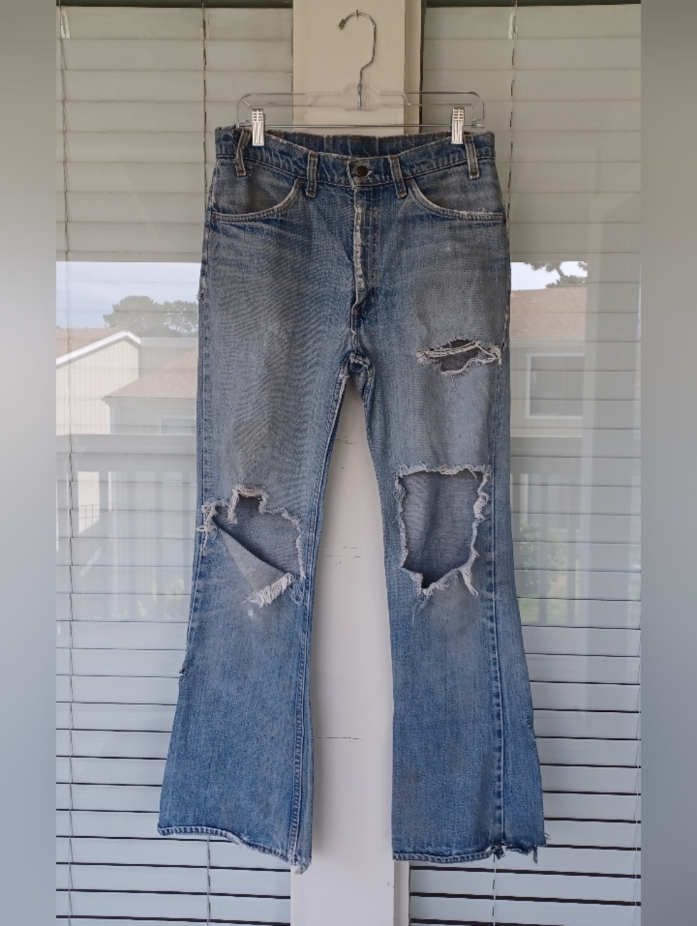 Vtg 1980s Levi's 542, W 32, Orange Tab, Little "e", Distressed, Bootcut/Flare